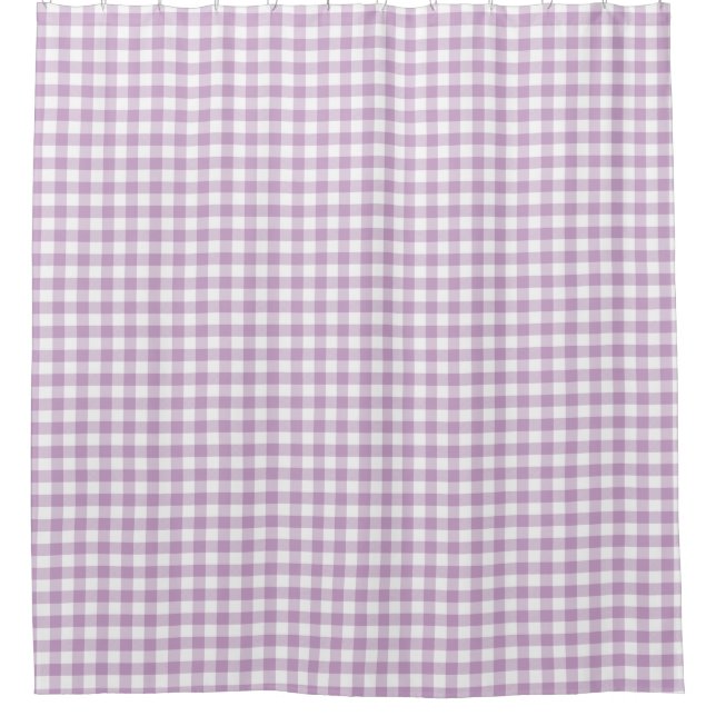 Cortina De Ducha Lilac (púrpura claro) White Gingham Checks Cuadrad (Anverso)