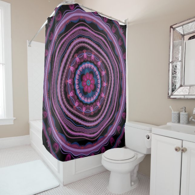 Cortina De Ducha Lilac rosa azul Mandala (In situ)