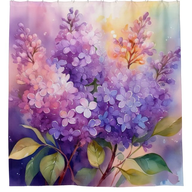 Cortina De Ducha Lilas en Acuarela (Anverso)