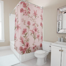 Cortina De Ducha Lilias Vintage Rosadas Floral Cottagecore