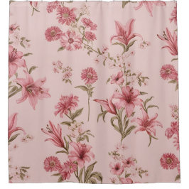 Cortina De Ducha Lilias Vintage Rosadas Floral Cottagecore