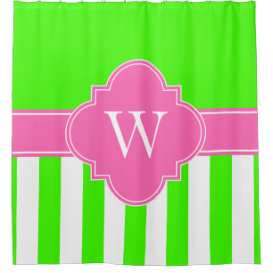 Cortina De Ducha Lime Green White LG Strike 1ICBR Monograma rosa ca