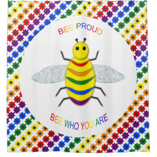 Cortina De Ducha Lindo abeja arcoíris orgulloso LGBT y flores