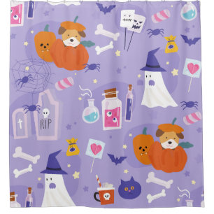 Cortina De Ducha lindo halloween cachorro perro calabaza veneno