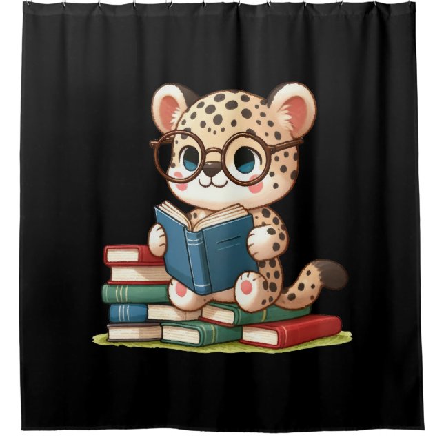 Cortina De Ducha Lindo leopardo leyendo (Anverso)