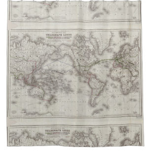 Cortina De Ducha Líneas de telégrafo del mundo del vintage mapa