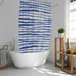 Cortina De Ducha Líneas simples de acuarela irregular - azul