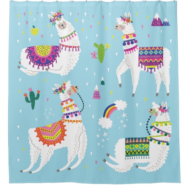 Cortina De Ducha Llama y cactus: conjunto de cosechas de cosecha (Anverso)