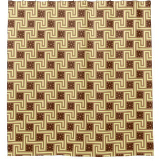 Cortina De Ducha Llave griega decorativa, tan, marrón y amarillo
