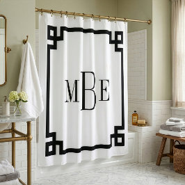 Cortina De Ducha Llave Griega en Blanco y Negro | Monogramado