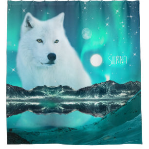 Cortina De Ducha Lobo ártico y noche mágica Personalizada