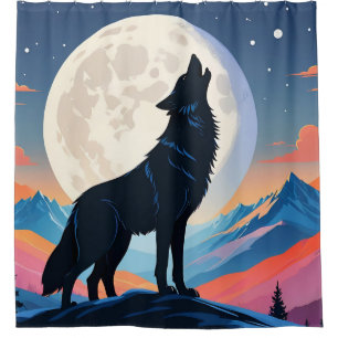Cortina De Ducha Lobo aullando a la luna