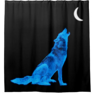 Cortina De Ducha Lobo azul que grita en la luna