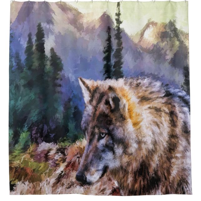 Cortina De Ducha Lobo en las montañas (Anverso)