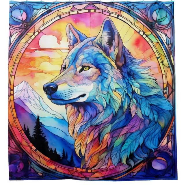 Cortina De Ducha Lobo en vidrio emplomado (Anverso)