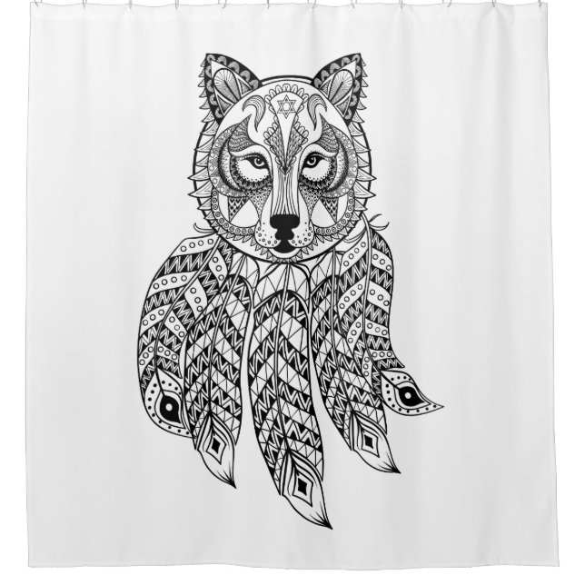 Cortina De Ducha Lobo inspirado con Dreamcatcher (Anverso)