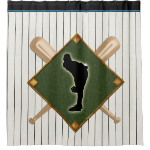 Cortina De Ducha Logotipo de la tela a rayas del béisbol con la