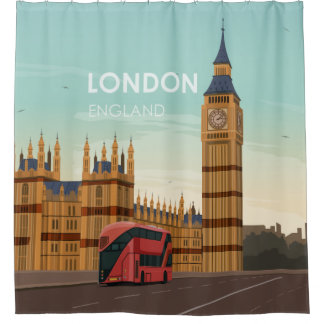 Cortina De Ducha Londres Inglaterra Big Ben Vintage Travel