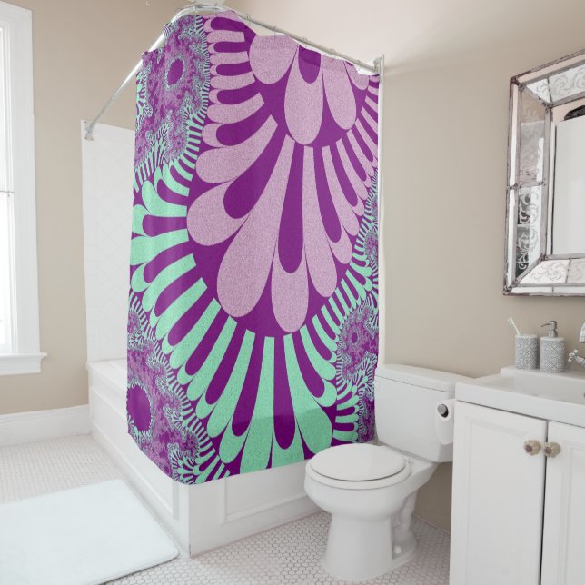 Cortina De Ducha Loop verde morado y mint (In situ)