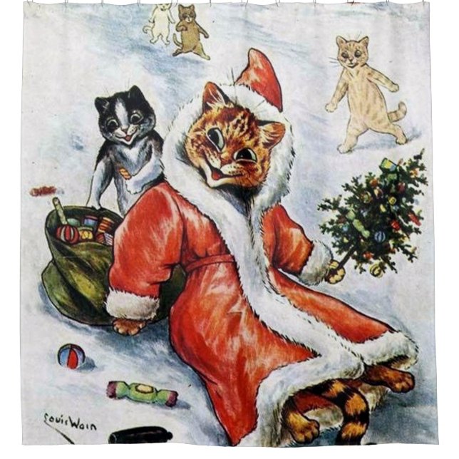 Cortina De Ducha Louis Wain Navidades Santa Cat (Anverso)