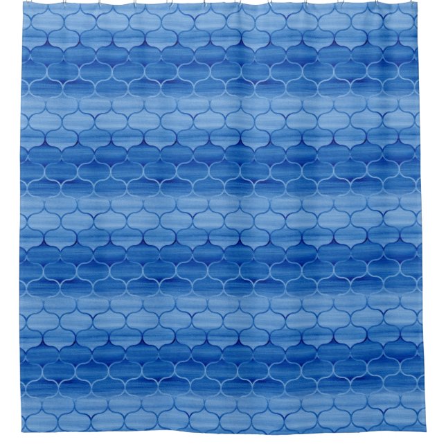 Cortina De Ducha Lovely Blue Pintado Ogee Pattern (Anverso)