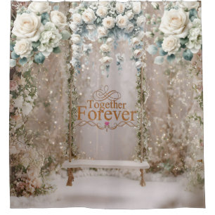 Cortina De Ducha Luces de hadas florales telón de fondo para boda r