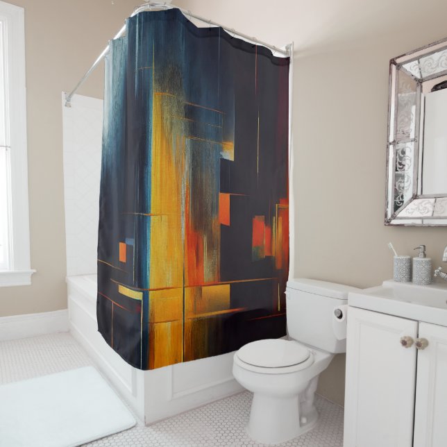 Cortina De Ducha Luces Urbanas Geometría Abstracta (In situ)