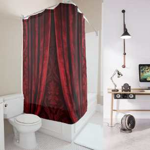 Cortina De Ducha Lujo Elegante Terciopelo Rojo Boda Granate