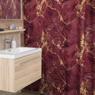 Cortina De Ducha Lujoso Mármol Burgundy Dorado Elegante