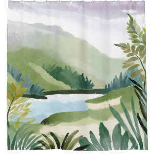 Cortina De Ducha Lujuriosa ladera   Pintura de la naturaleza en acu