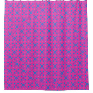 Cortina De Ducha Luminosos puntos de Polka Quirky Azul y Rosa en Ma