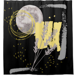 Cortina De Ducha Luna gris y un resumen de acuarela floral