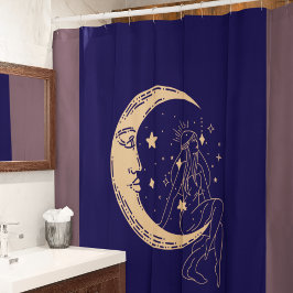 Cortina De Ducha Luna y estrellas de mujeres celestes, boho, oro el