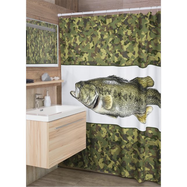 Cortina De Ducha Lunker Largemouth Bass Pescando Camo Verde (Bass Fishing Camo Shower Curtain)
