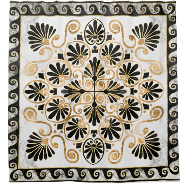 Cortina De Ducha Luxury Greek Ornament Black and White Marble (Anverso)