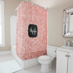 Cortina De Ducha Luz de coral rosa brillantes pastel bling Monogram