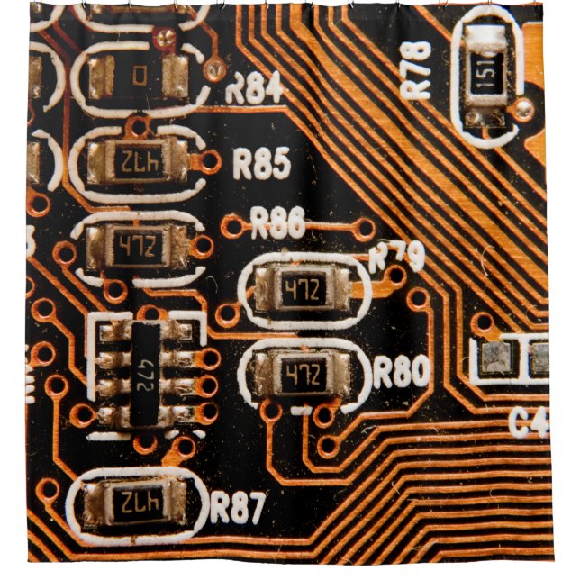 Cortina De Ducha macro shot of circuitboard,cables,capacitors,card, (Anverso)