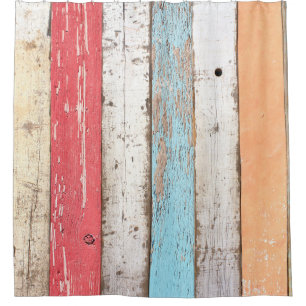 Cortina De Ducha Madera Vintage: Textura Cruzada Multicolores.