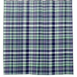 Cortina De Ducha Madras a cuadros elegante de menta, azul marino y 