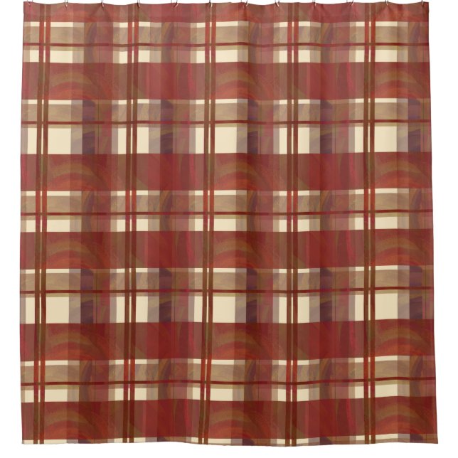 Cortina De Ducha Madrás Plaid Cae Rojo (Anverso)