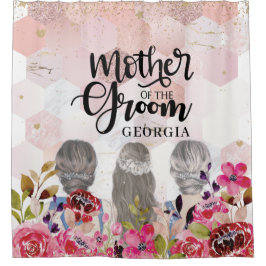 Cortina De Ducha Madre de la geométrica floral de color rosa-oro de