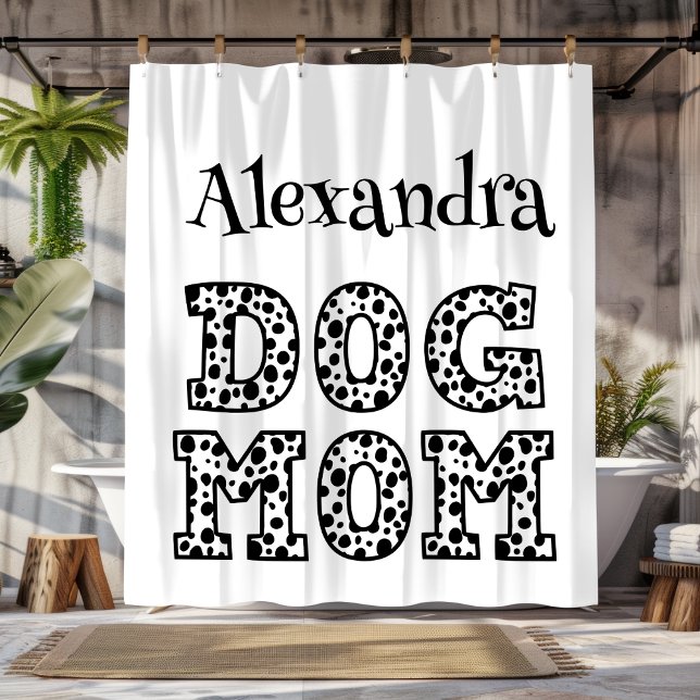 Cortina De Ducha Madre de perro personalizada negra y blanca (Black and White Personalized Dog Mom Shower Curtain)