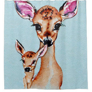 Cortina De Ducha Madre Y Bebé Deer Acuarela Amor Familia