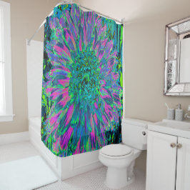Cortina De Ducha Magenta psicodélica, Aqua y Lime Green Dahlia