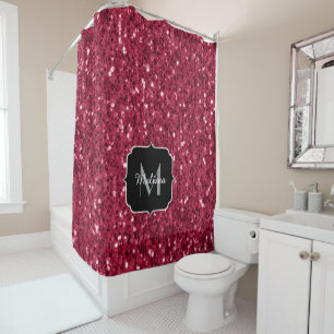 Cortina De Ducha Magenta rojo oscuro aguijón negro espuma Monograma