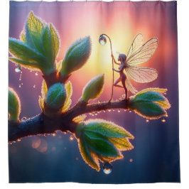 Cortina De Ducha Magical fairy with dewdrop lantern on the branch