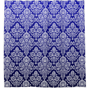 Cortina De Ducha Magnífico Patrón de Damasco Real Azul Floral Profu
