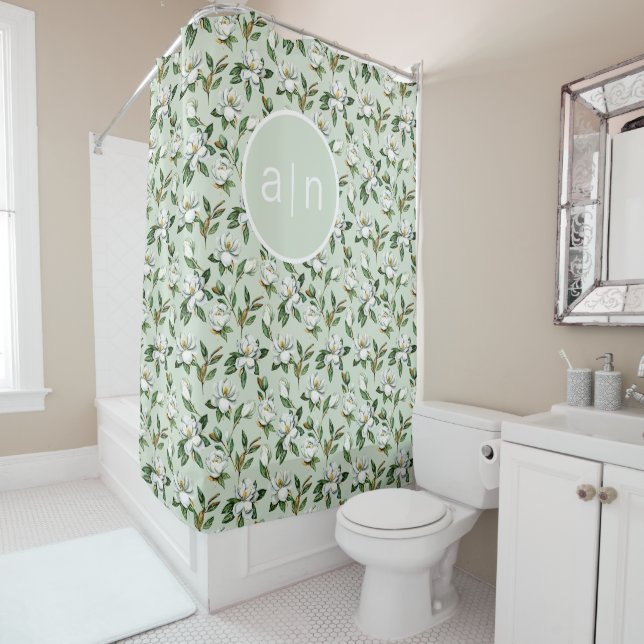 Cortina De Ducha Magnolia Blanca Monograma Moderno (In situ)