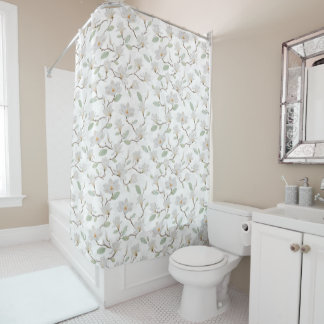 Cortina De Ducha Magnolia blanca pintada a mano en blanco alabastro
