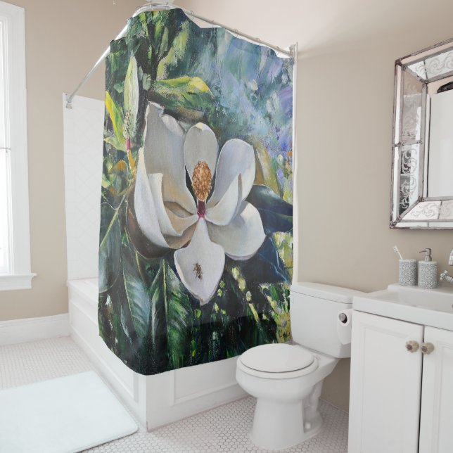 Cortina De Ducha Magnolia Blossom Oil Painting of Nature’s Harmony (In situ)